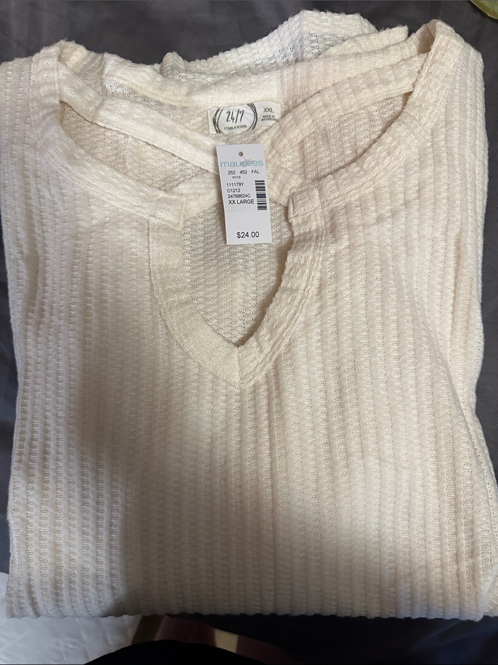 Maurices Cream Waffle Knit V-Neck Top